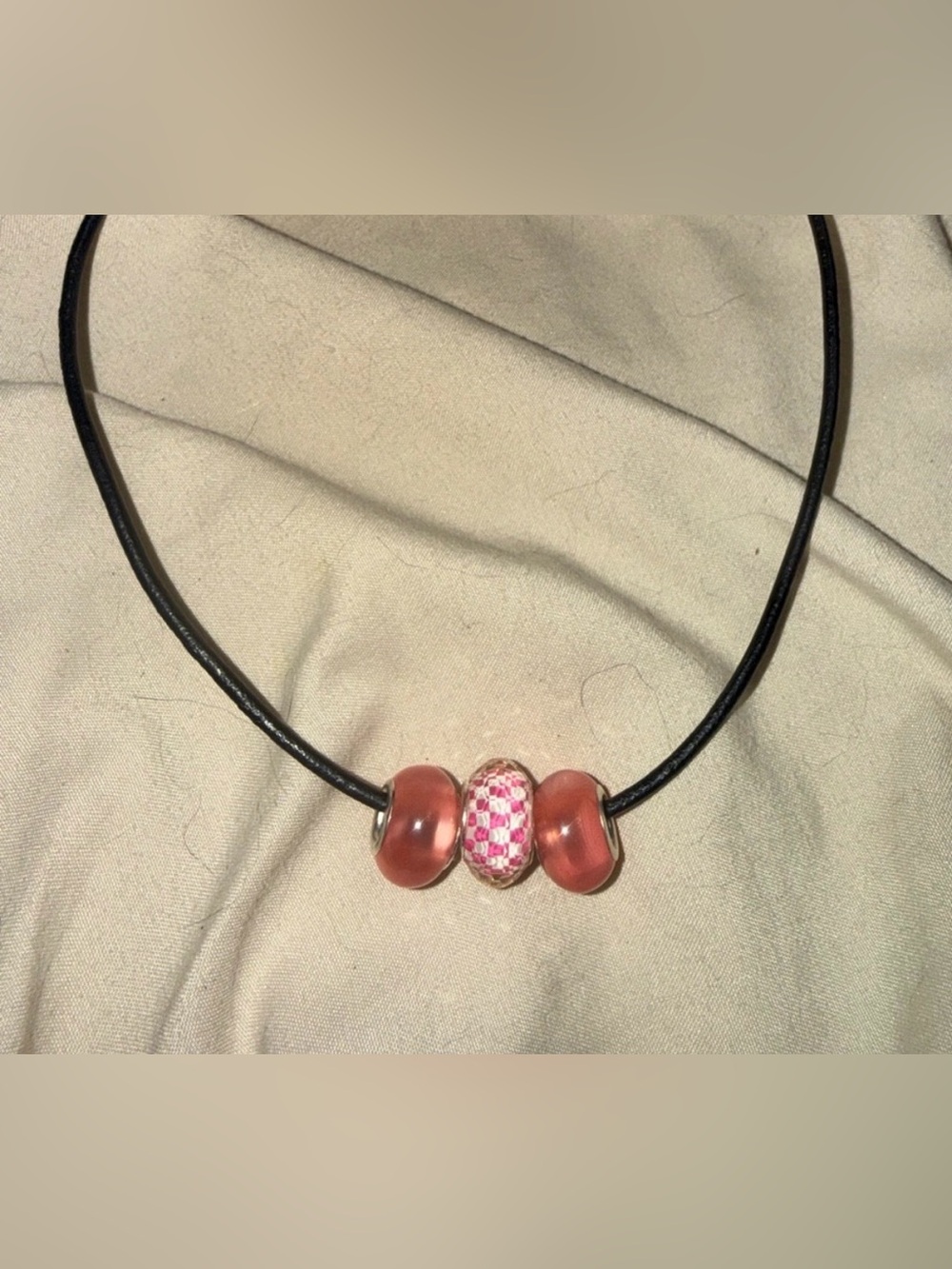 Pink Glass Beaded Leather Corded Necklace NEW
